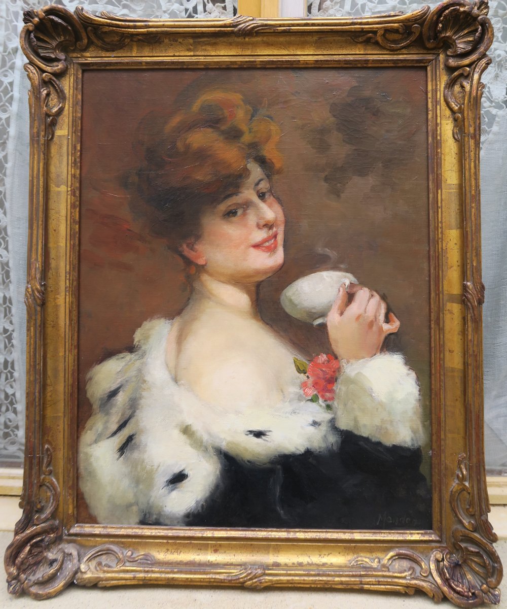 Portrait 1900 Femme Buvant Du Thé, Art Nouveau