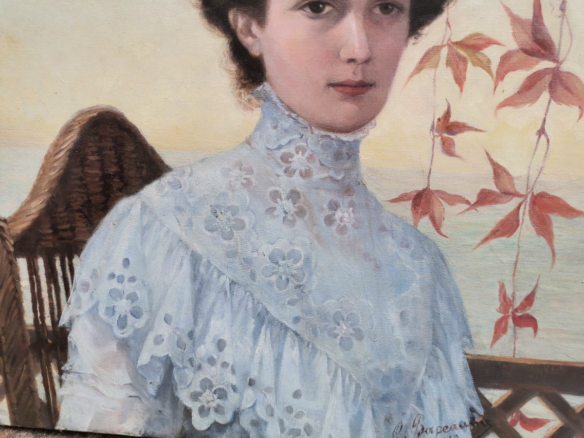 Portrait Bord De Mer Art Nouveau circa 1900-photo-3