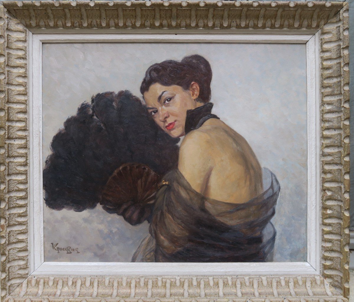 Tableau déco portrait femme éventail aquarelle