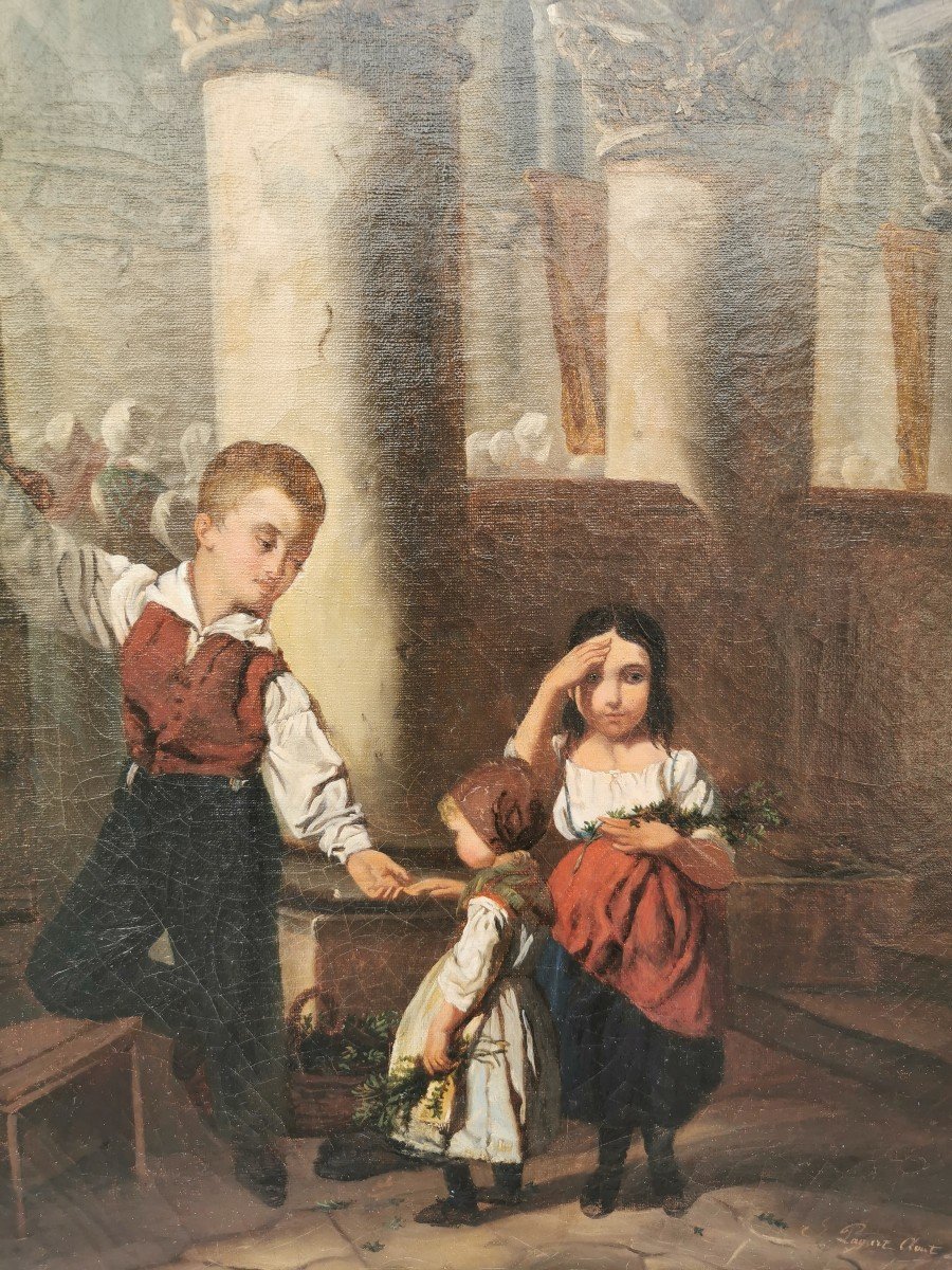 Enfants Aux Rameaux Daté 1841 Et Signé-photo-1