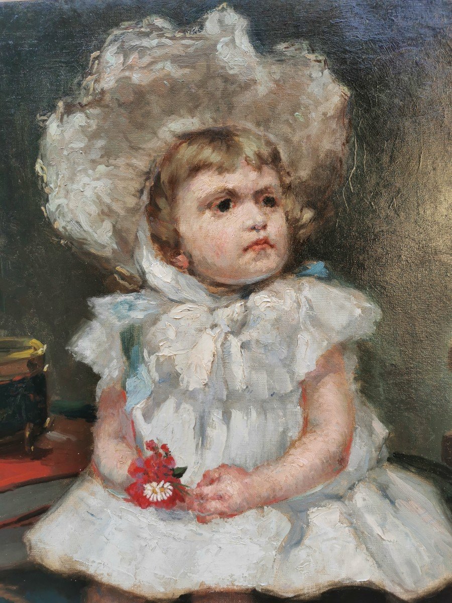 Portrait Enfant Au Tambour Art Nouveau 1900 Signé -photo-2