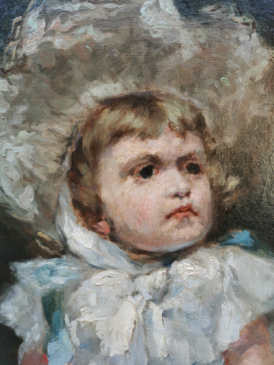 Child Portrait Art Nouveau 1900 Signed-photo-1