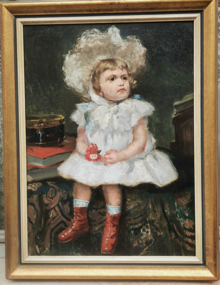 Portrait Enfant Au Tambour Art Nouveau 1900 Signé 