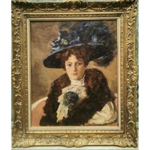 Portrait Woman Belle époque 1900 Signed