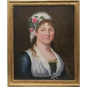 Portrait Late 18th Century Woman With Bay Leaf