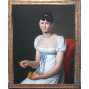 Portrait Empire Woman With Sewing Kit