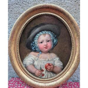 Portrait Enfant aux Fruits XIX .