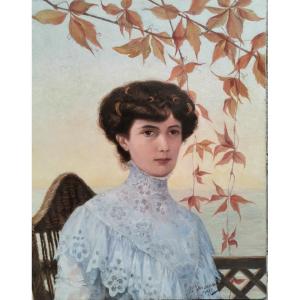 Portrait Bord De Mer Art Nouveau circa 1900