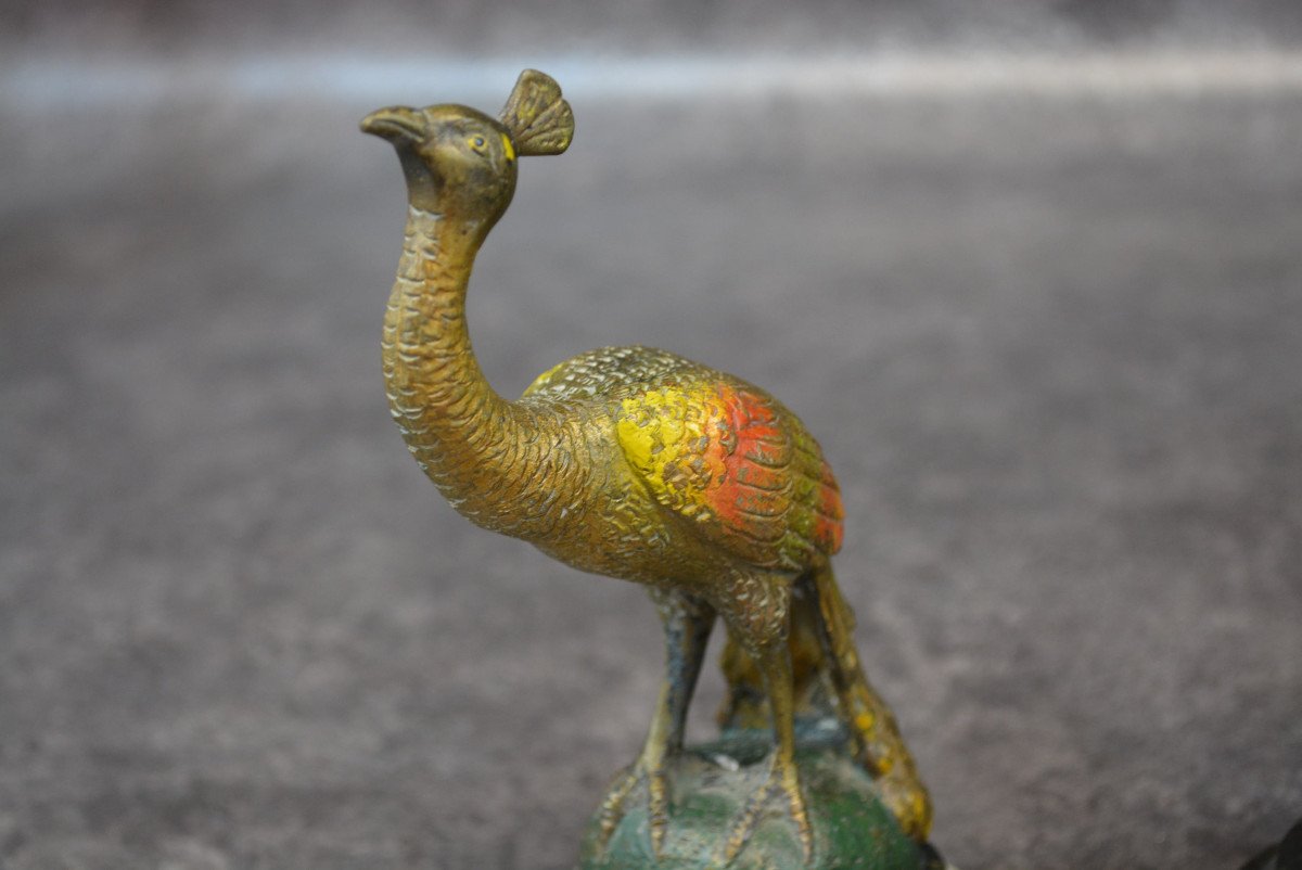 Paire De Bronze Coq Et Paon-photo-3