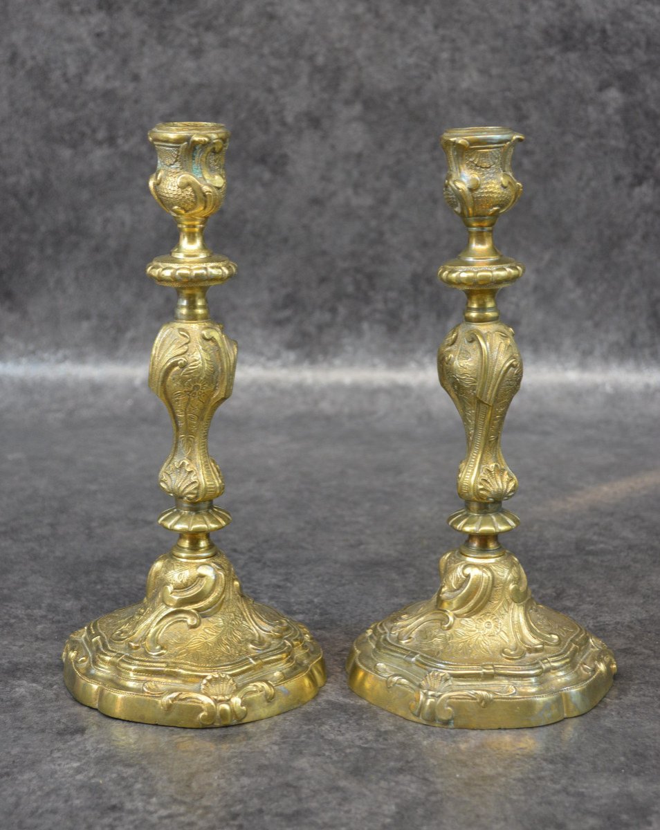 Pair Of Candlestick In Solid Bronze-photo-2