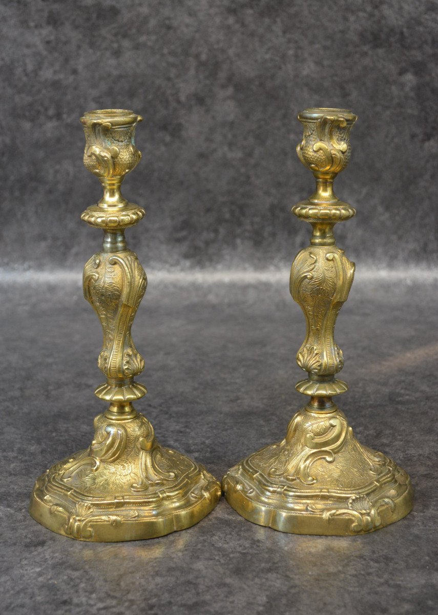Pair Of Candlestick In Solid Bronze-photo-3