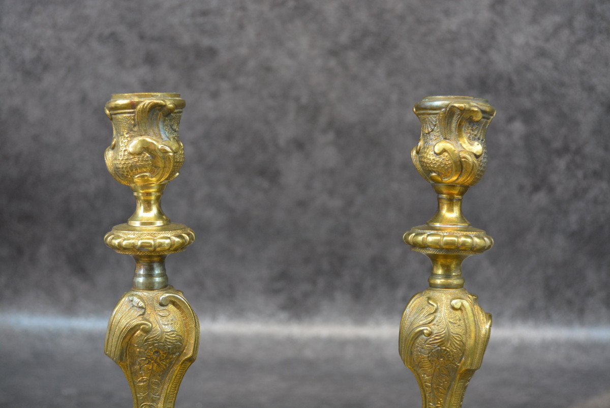 Pair Of Candlestick In Solid Bronze-photo-3