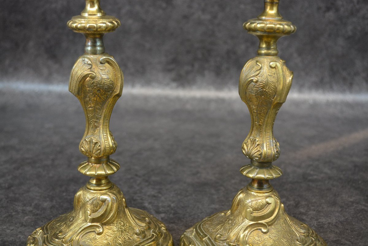 Pair Of Candlestick In Solid Bronze-photo-4