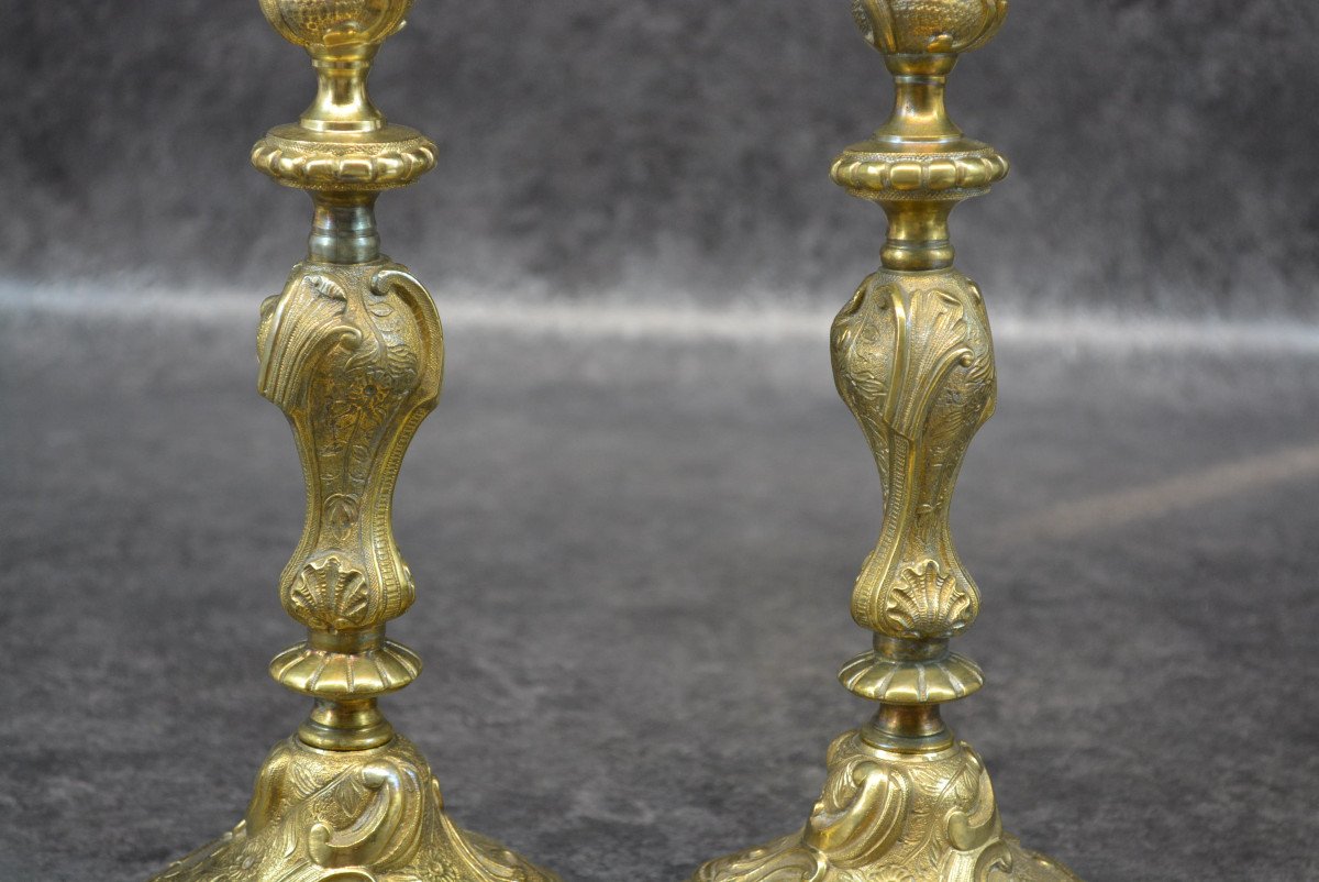 Pair Of Candlestick In Solid Bronze-photo-7