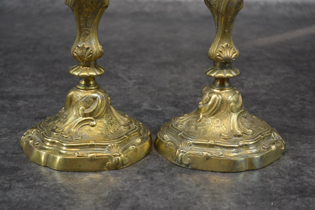 Pair Of Candlestick In Solid Bronze-photo-8