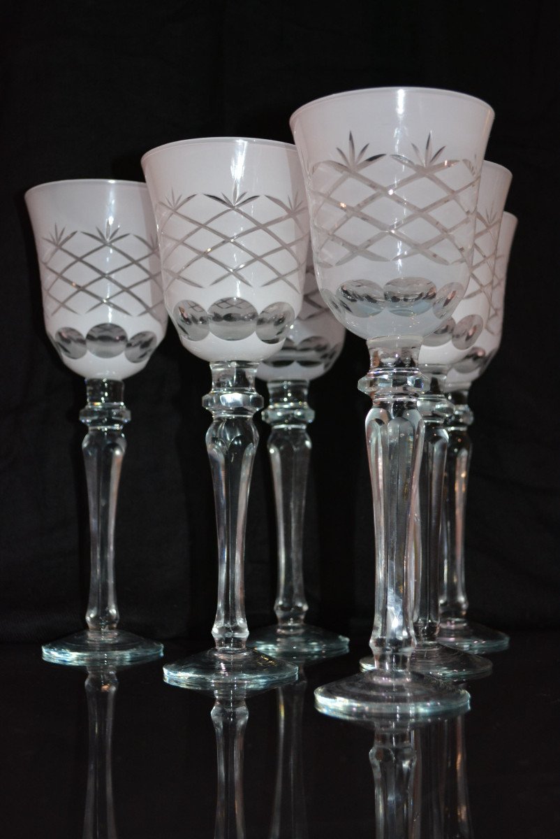 Lot Of 6 Large White Glass Water Glass Size-photo-2
