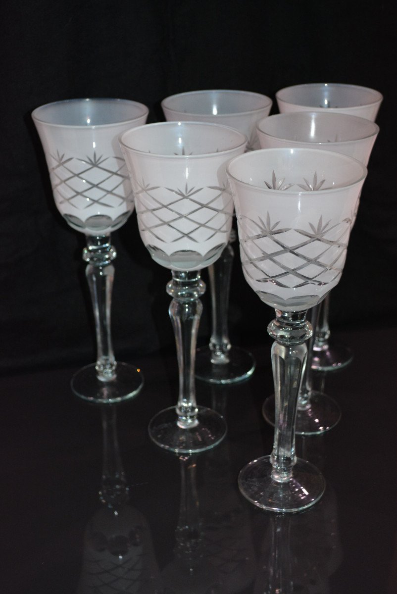 Lot Of 6 Large White Glass Water Glass Size-photo-4