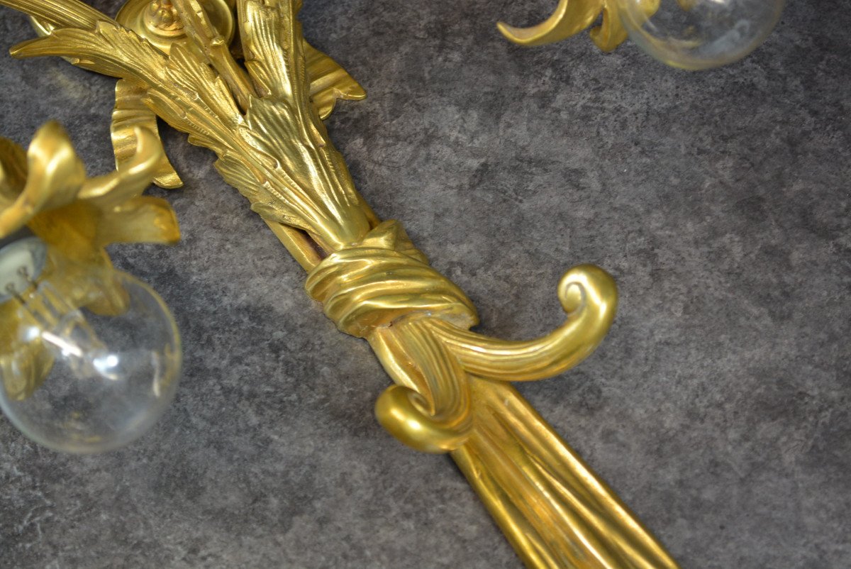 Very Large Pair Of Gilt Bronze Sconces-photo-2