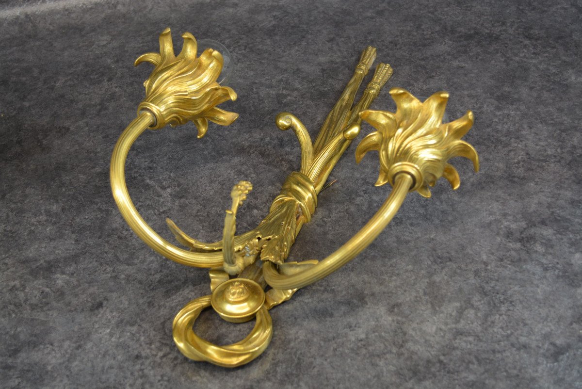 Very Large Pair Of Gilt Bronze Sconces-photo-4