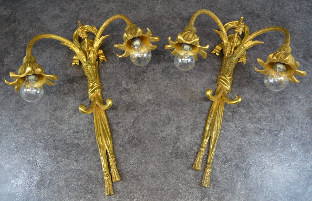 Very Large Pair Of Gilt Bronze Sconces