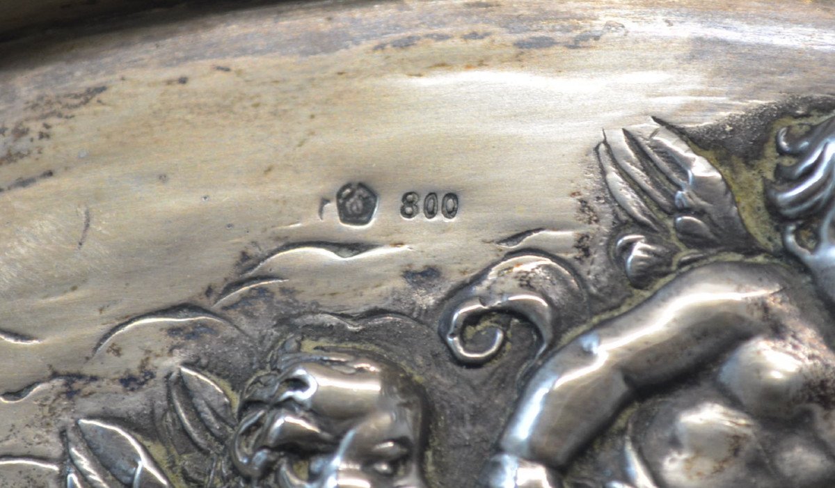 Basket In Sterling Silver Cherub / Angel / Putti Decor-photo-4