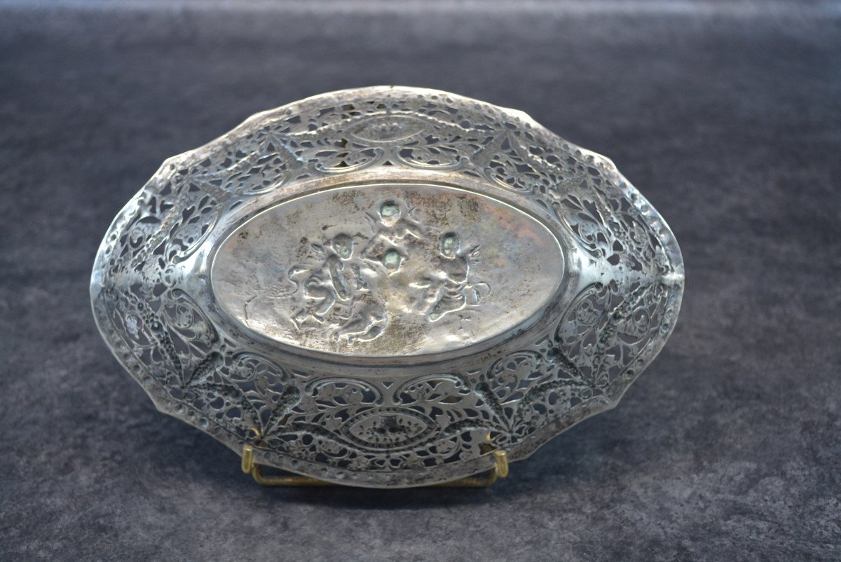 Basket In Sterling Silver Cherub / Angel / Putti Decor-photo-4