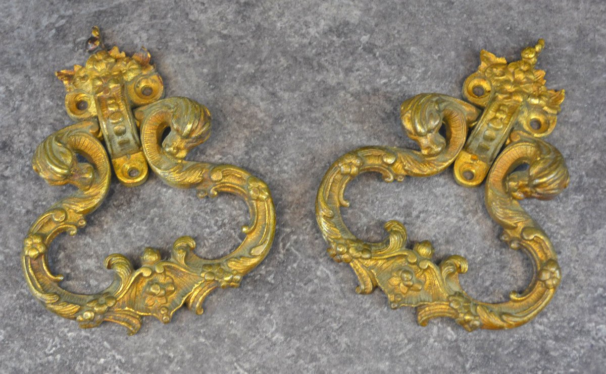 Pair Of Bronze Handles Dragon Decor XIX Eme