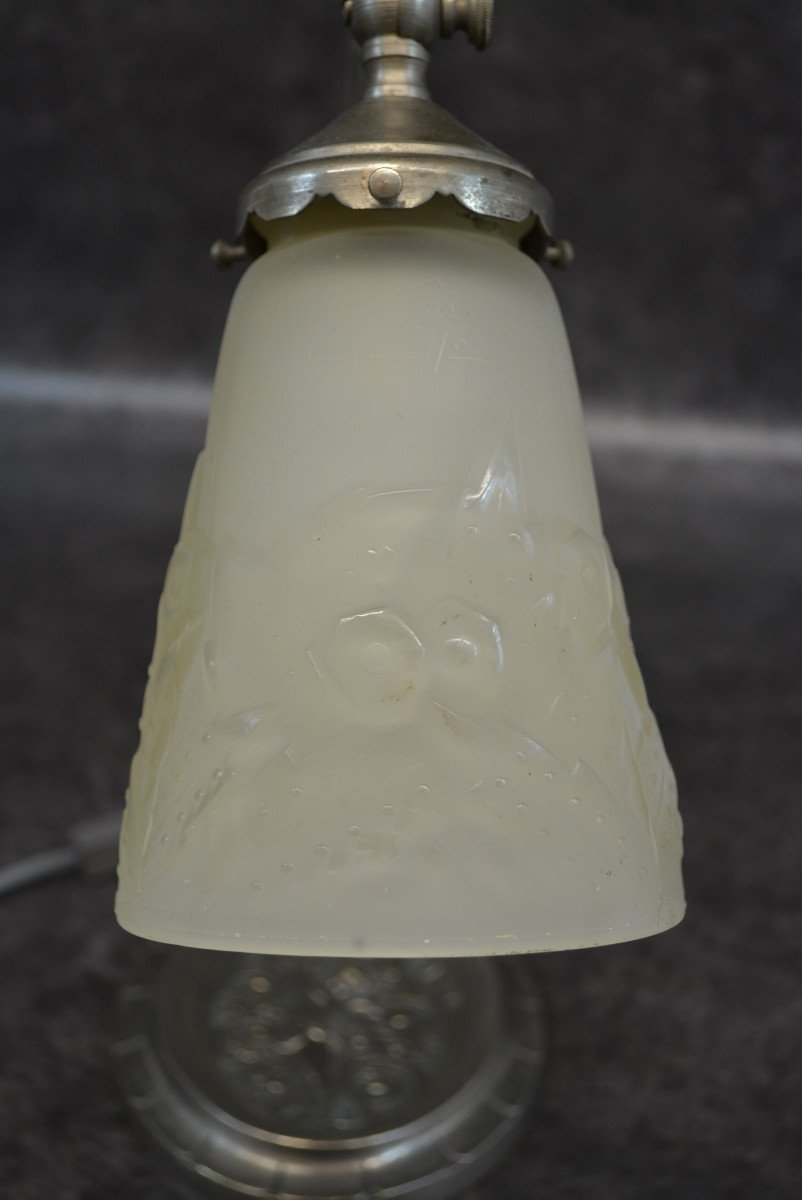 Art Deco Bronze Lamp Angel Decor And Muller Glass Paste-photo-1