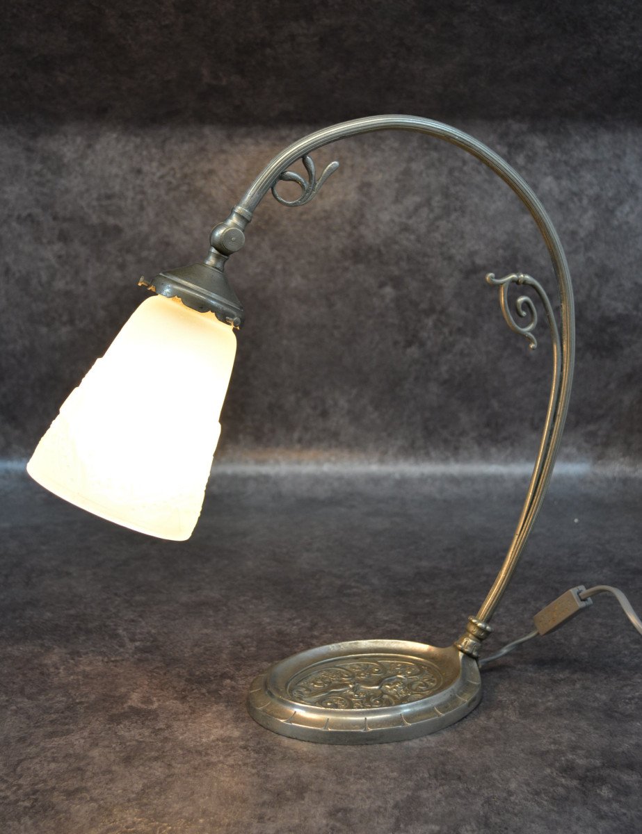 Art Deco Bronze Lamp Angel Decor And Muller Glass Paste