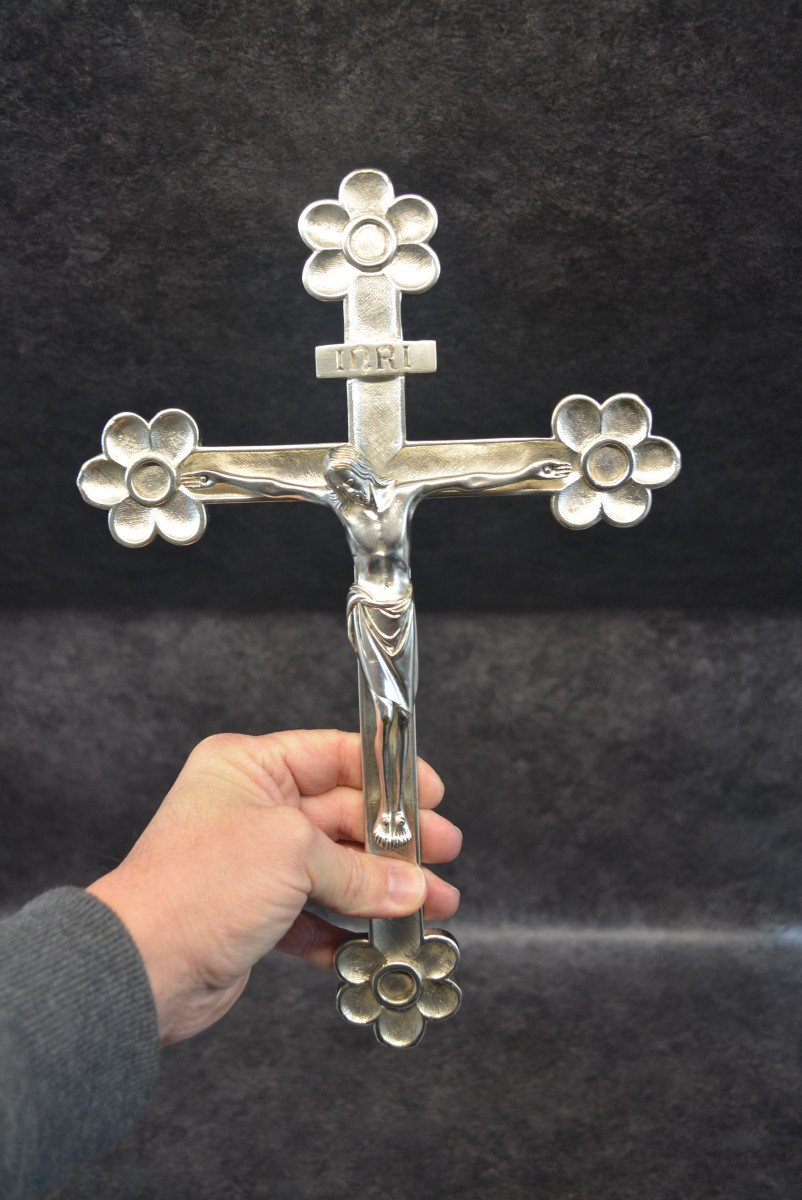 Christ Sur La Croix En Bronze Argenté-photo-4