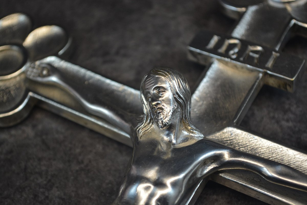 Christ Sur La Croix En Bronze Argenté-photo-5