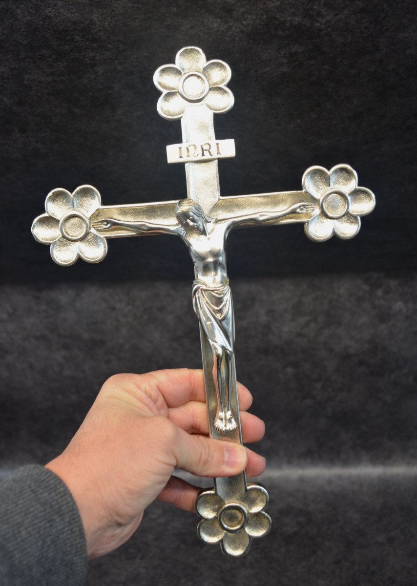 Christ Sur La Croix En Bronze Argenté