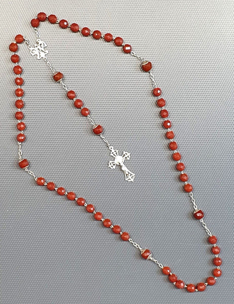 Rosary In Silver And Agathe