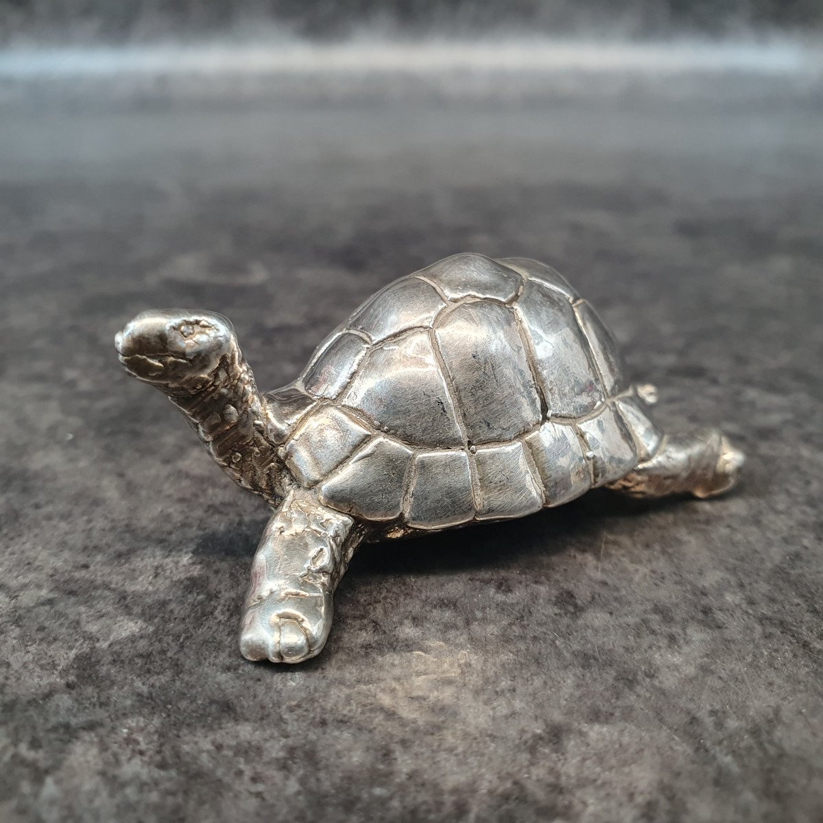 Turtle Figurine In 925 Sterling Silver-photo-2