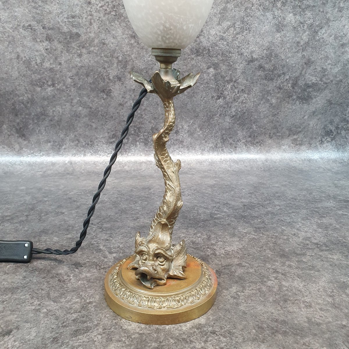Triton Lamp In Bronze And Tulip Muller Frer Lunéville-photo-2