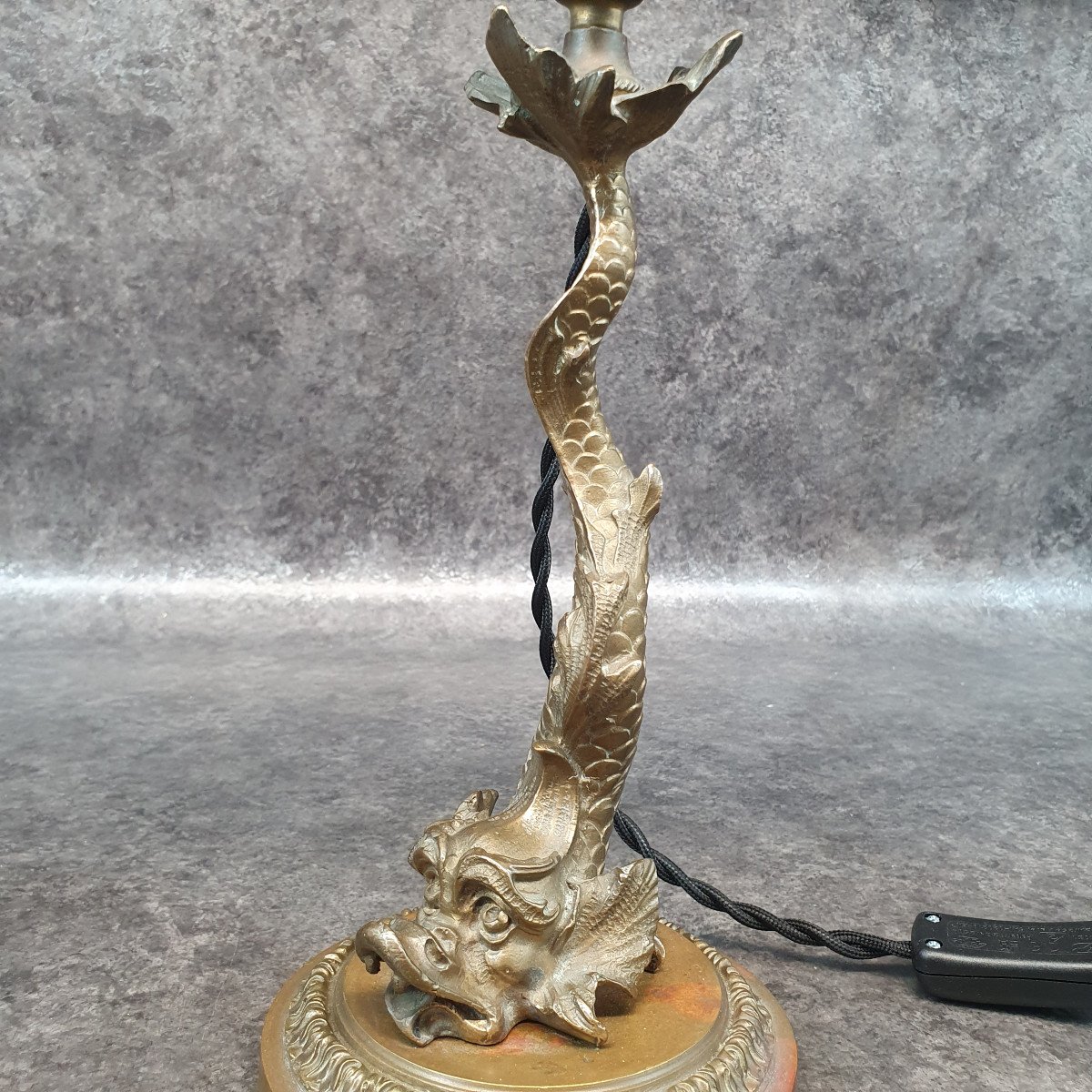 Triton Lamp In Bronze And Tulip Muller Frer Lunéville-photo-2