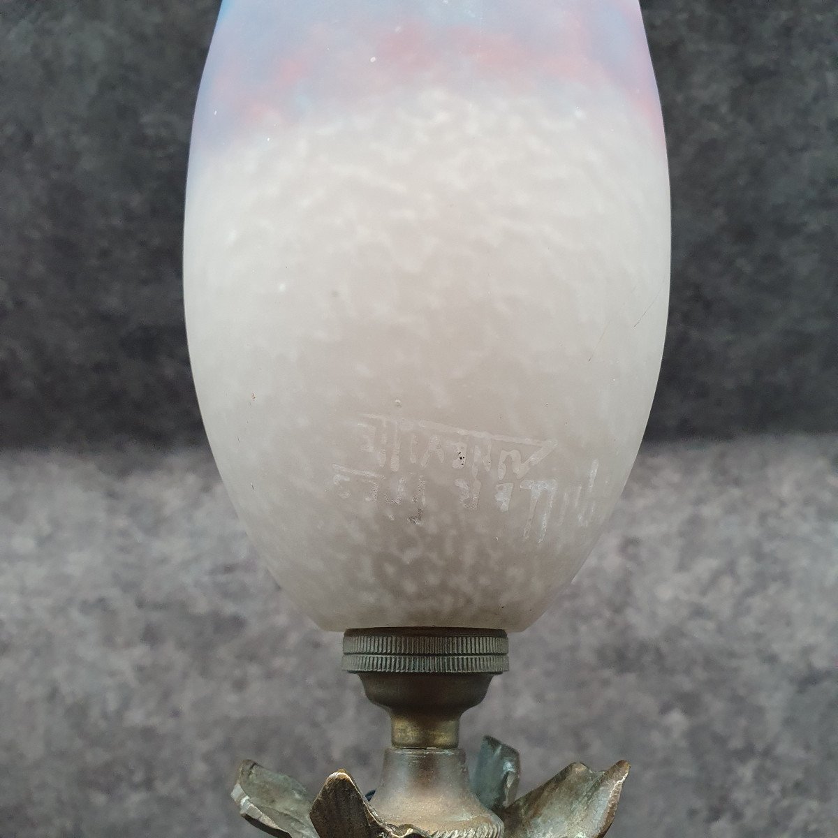 Triton Lamp In Bronze And Tulip Muller Frer Lunéville-photo-6