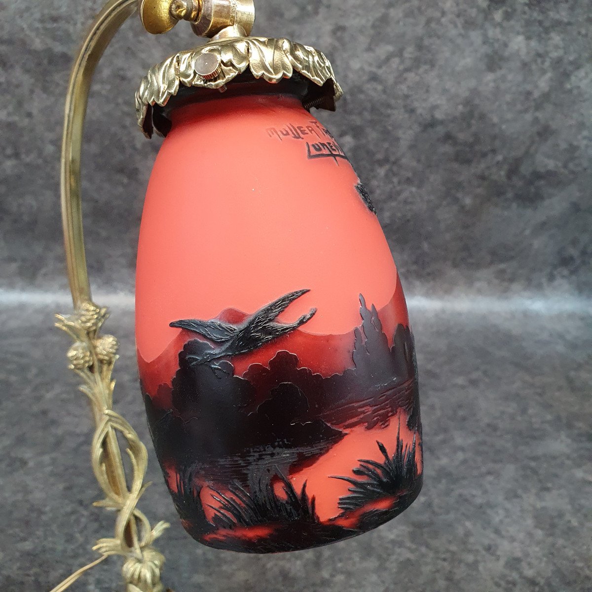 Belle Lampe Muller En Pate De Verre Décor Vogien-photo-5