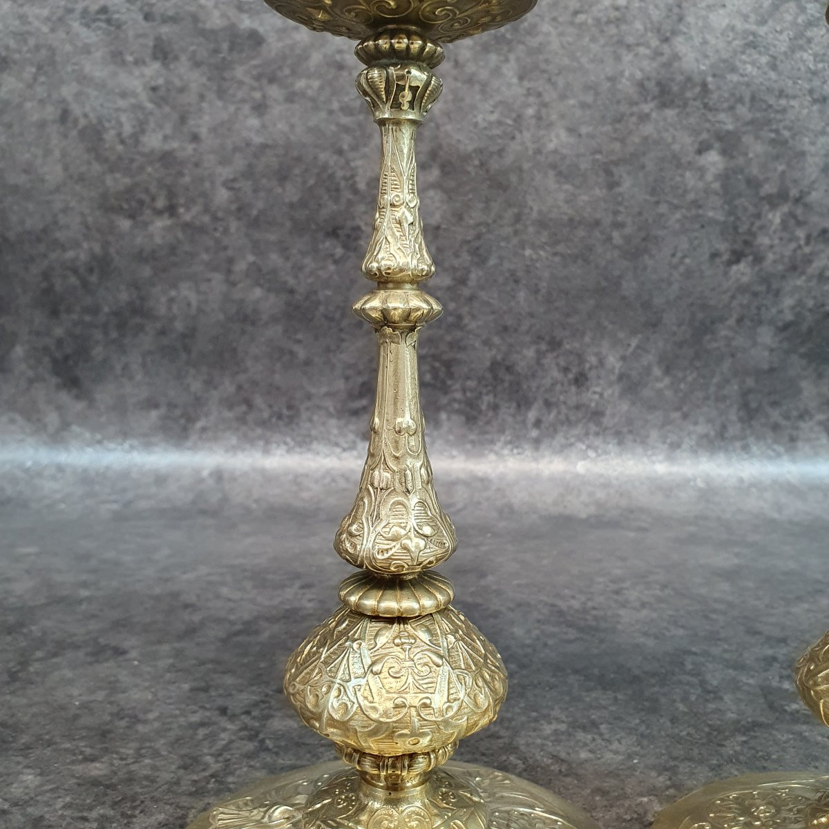 Pair Of Bronze Candlesticks With Stilt Decor-photo-1