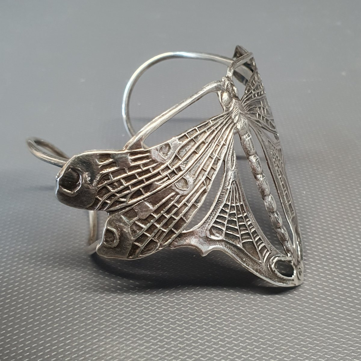 Silver Art Nouveau Dragonfly Cuff-photo-4