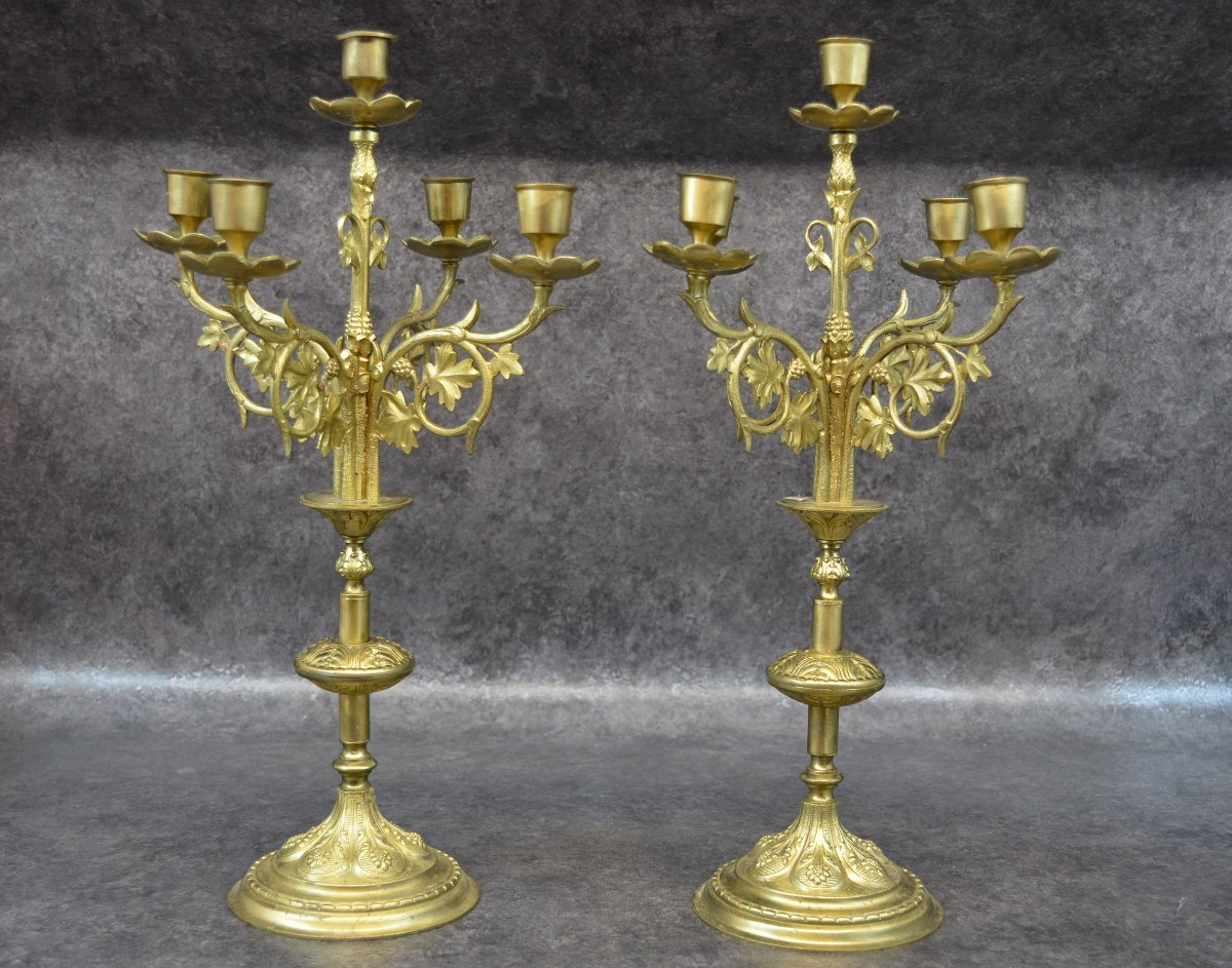 Pair Of Religious Bronze Candelabra