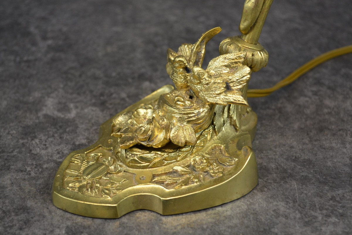 Bronze Desk Lamp With Art Nouveau Dove Decor