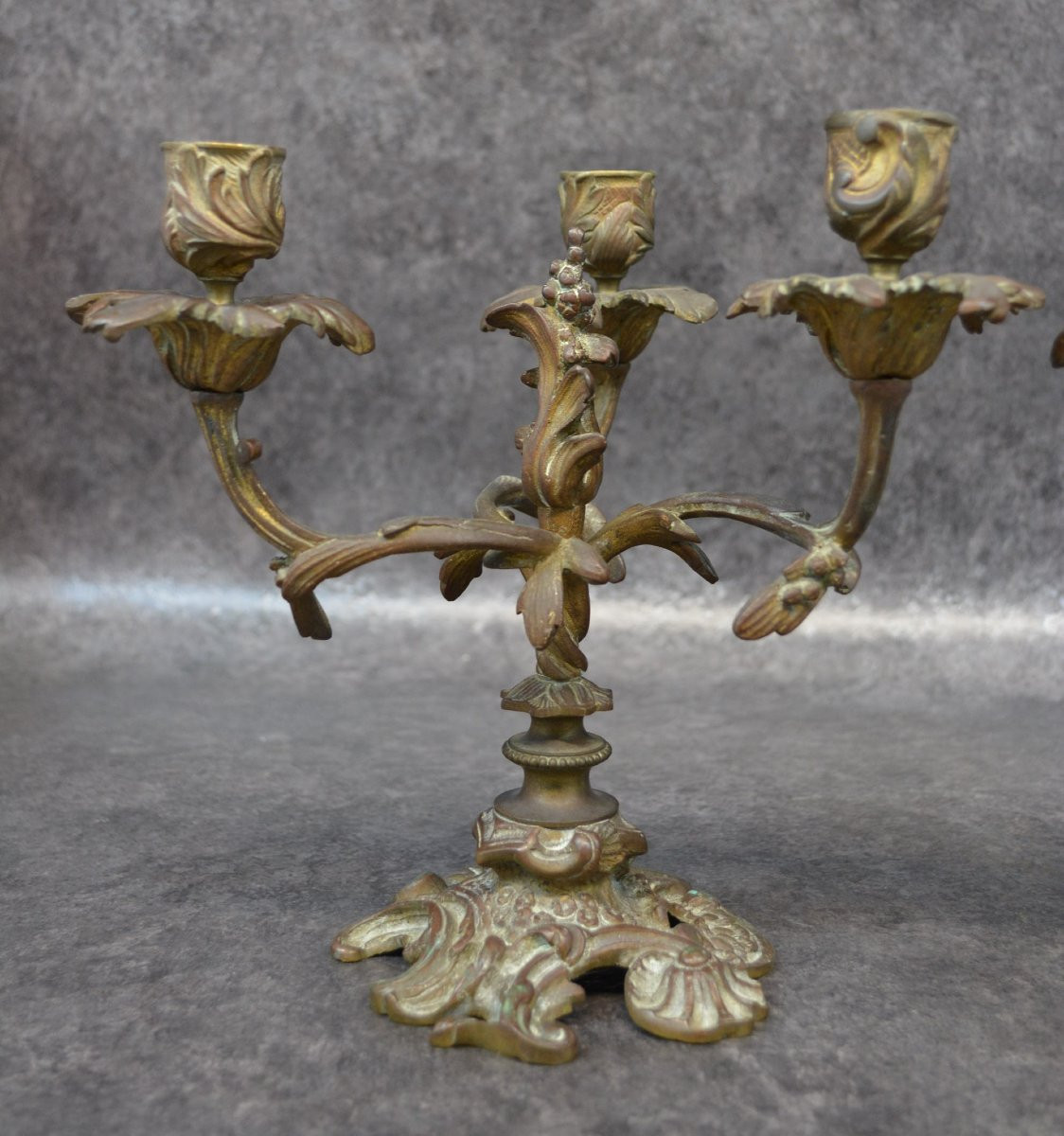 Pair Of 3-light Bronze Chandeliers In The Louis XV Style-photo-3