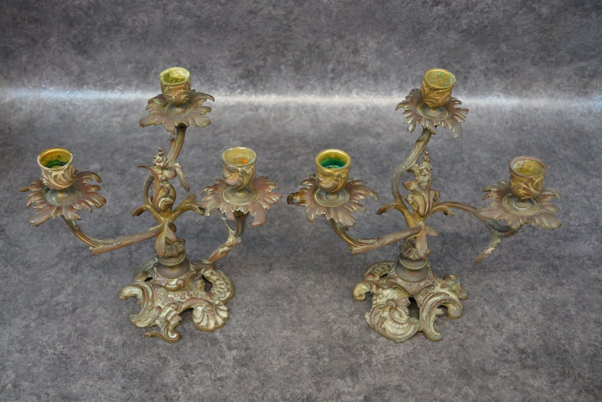 Pair Of 3-light Bronze Chandeliers In The Louis XV Style-photo-1