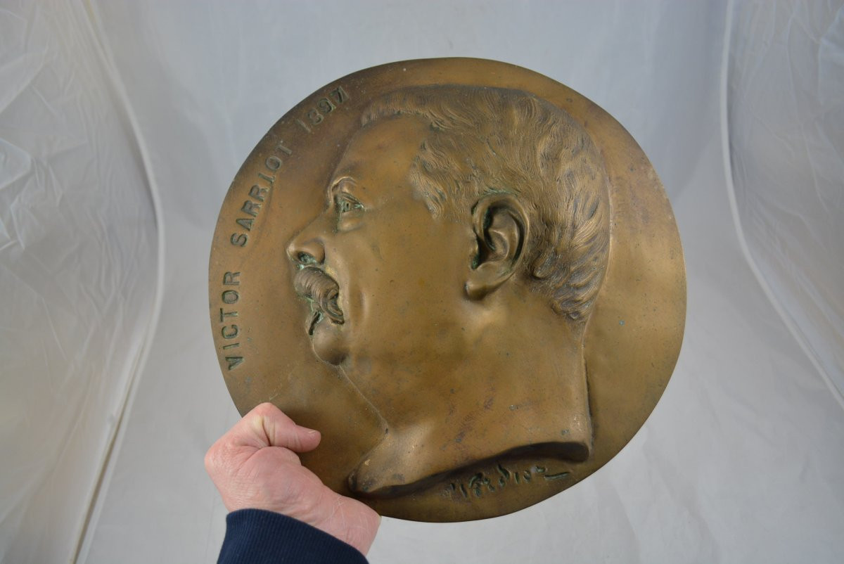 Large Bronze Medallion Victor Sarriot-photo-3