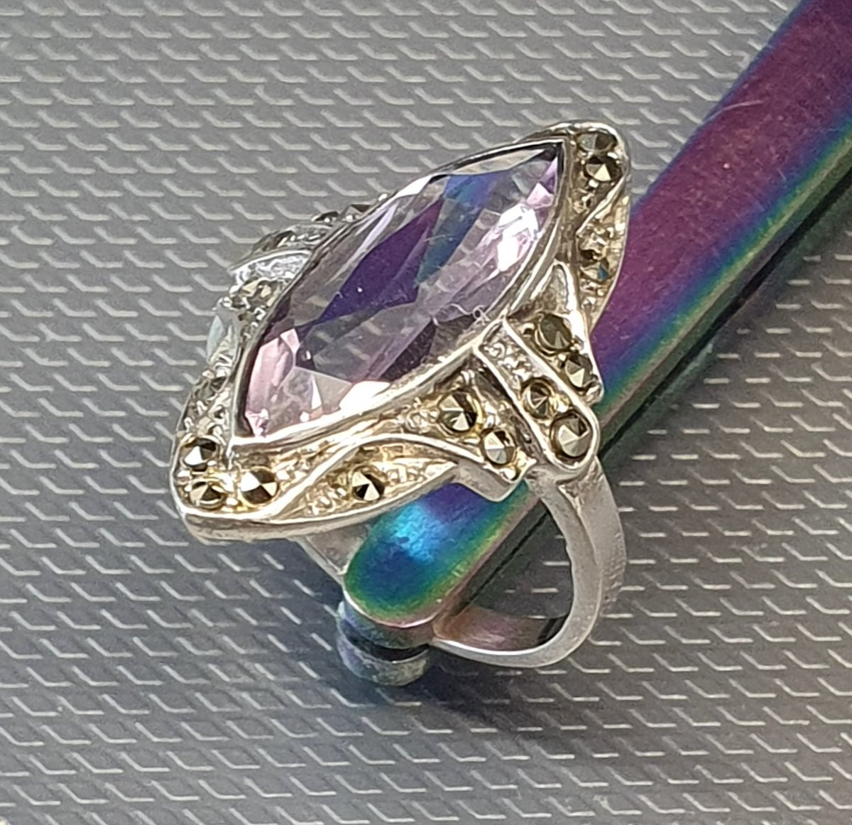 bague argent marquise améthyste art déco-photo-2
