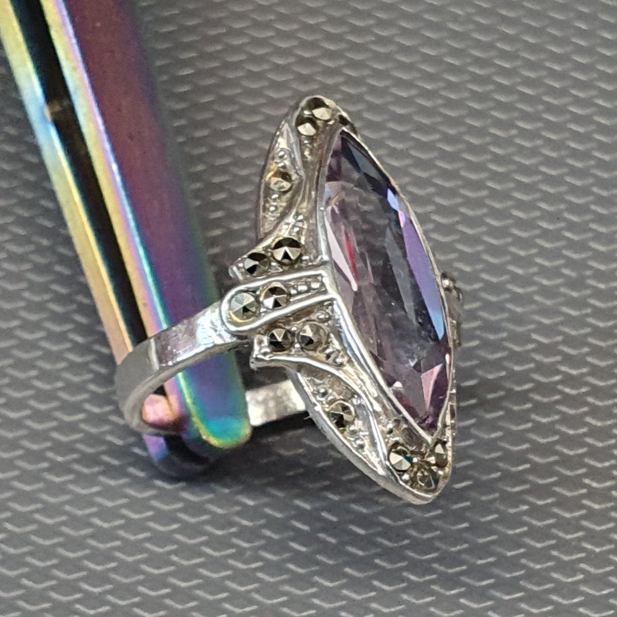 bague argent marquise améthyste art déco-photo-4