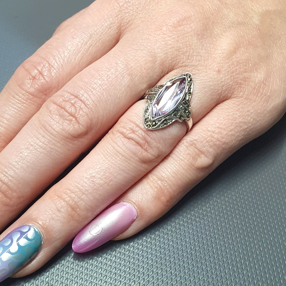 bague argent marquise améthyste art déco-photo-1
