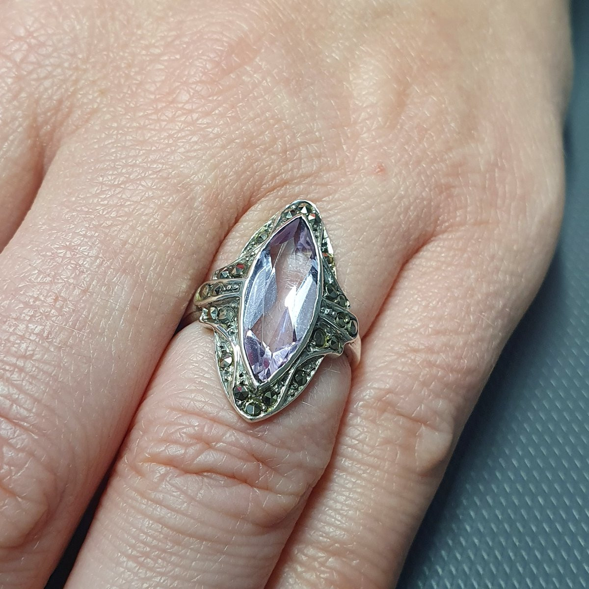 bague argent marquise améthyste art déco-photo-3