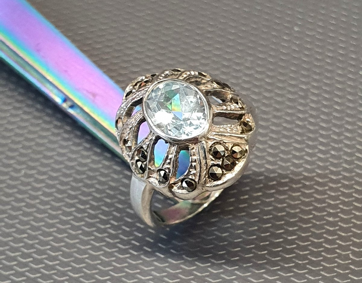 bague argent aigue marine art déco-photo-2